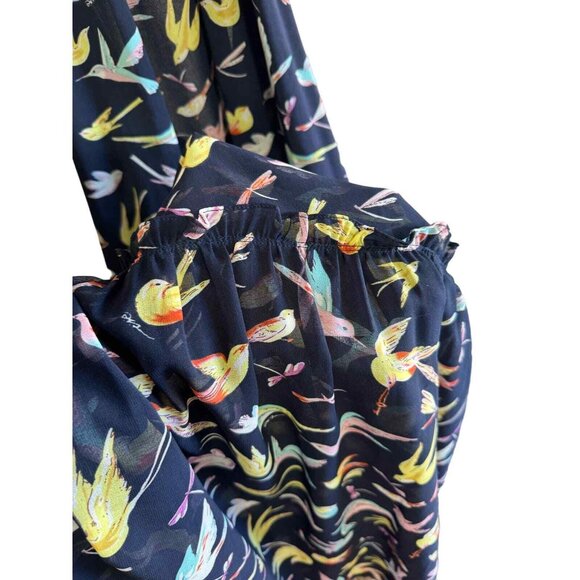Chelsea & Violet Navy Backless Halter Maxi Dress Bird Print Draw String Closure - Picture 5 of 9